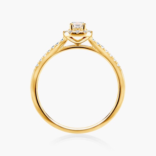 Pierścionek zaręczynowy SAVICKI: żółte złoto, biały szafir z diamentami